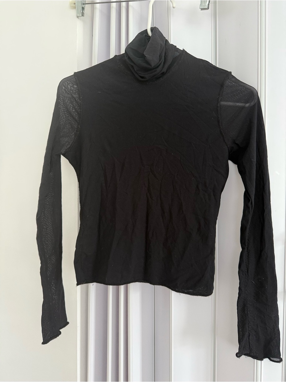 Jacob Black Sheer-Sleeve Turtleneck Long Sleeve Top